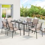 Conjunto de Mesa e Cadeiras de Jardim de 7 Peças com Mesa com Efeito Madeira e 6 Cadeiras com Assento Respirável Caqui
