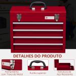 Caixa de Ferramentas de Aço com 2 Gavetas Fechaduras Metálicas Mala de Ferramentas Portátil 51x22x39,5 cm Vermelho