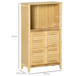 Armário Auxiliar Casa de Banho de Bambu com 2 Portas Compartimento Aberto e Prateleira Ajustável 50x25,5x92 cm Madeira