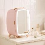 Mini Frigorífico para Cosméticos com 6 L, Porta com Espelho e Luzes LED Ajustáveis, Rosa, 24,3 x 19,4 x 35,6 cm
