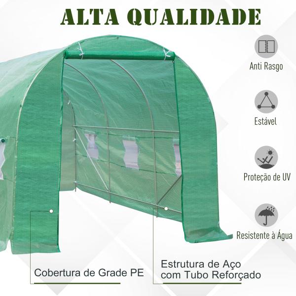 Estufa de Cultivo para Terraço ou Jardim – Cor Verde – Tubo Aço e PE 140g/㎡ - 450x200x200 cm