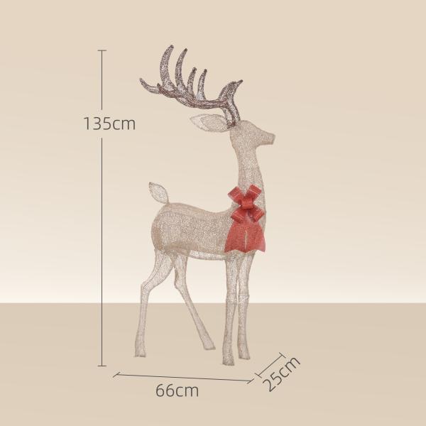 Reno Luminoso de Natal Decoração de Natal com 137 LEDs Branco Quente Iluminação Natalícia 66x25x135 cm Dourado