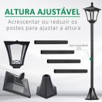 Candeeiro Solar para Jardim com Painel Solar Acendimento Automático e Estrutura de Aço Inoxidável 18x18x160 cm Preto