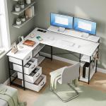 Mesa de Canto para Computador Amplo Espaço de Arrumação com 4 Gavetas 155x112x91,5 cm Branco