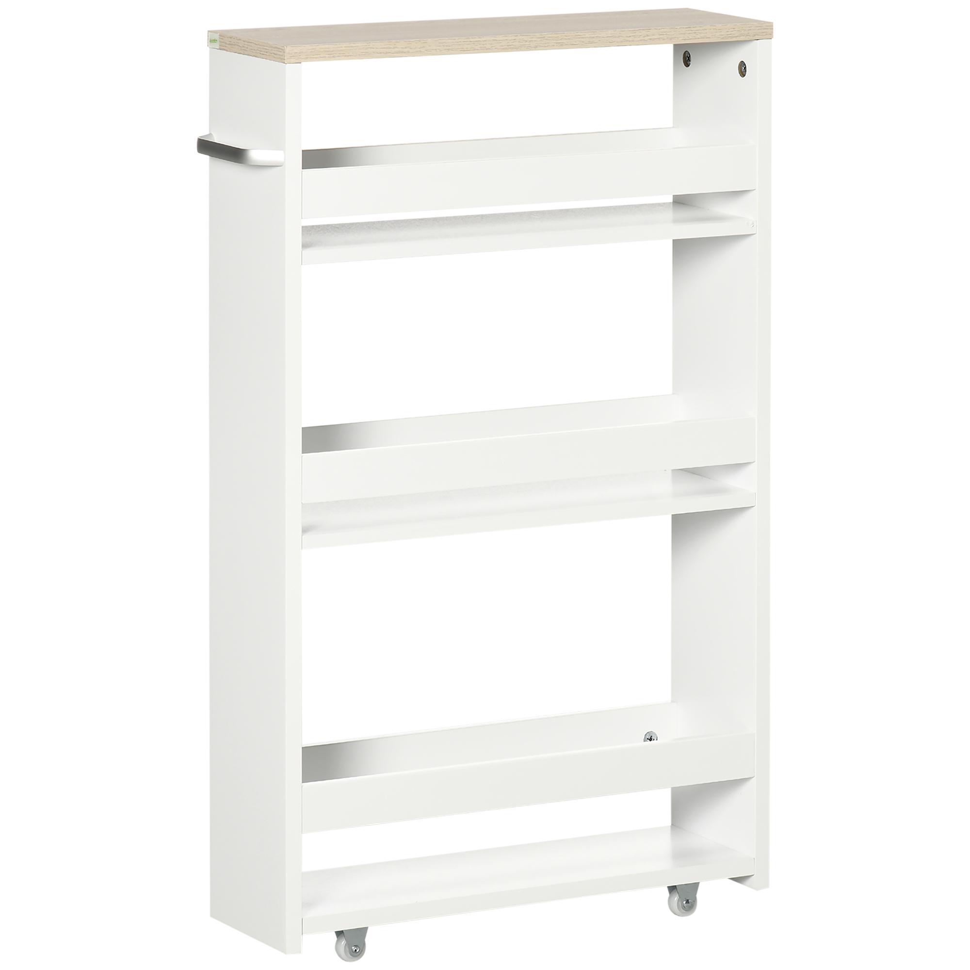 Estante de Armazenamento Casa de Banho de 3 Níveis Estante Estreita com Alça Lateral Estante com Rodas 48x15x80cm Branco