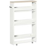 Estante de Armazenamento Casa de Banho de 3 Níveis Estante Estreita com Alça Lateral Estante com Rodas 48x15x80cm Branco