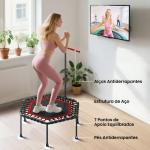 Trampolim Fitness 114x114x132 cm com Guiador Ajustável em 3 Níveis Estrutura de Aço para Treino de Perna Corpo Vermelho