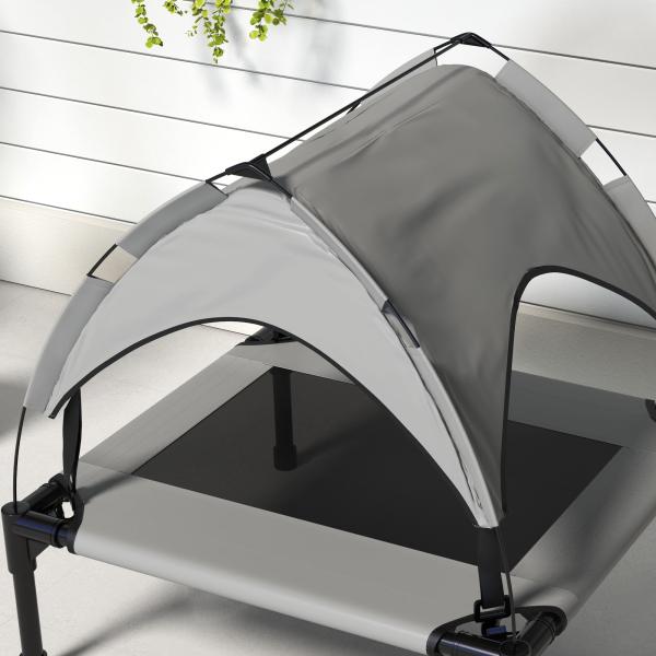 Cama para Cães Elevada com Toldo para Cães Médios com Estrutura de Aço e Bolsa de Transporte 76x61x69,5 cm Cinza Claro