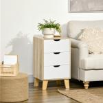 Mesa de Cabeceira com 3 Gavetas para Dormitório Sala de Estar Estilo Moderno Anti - Tombo 40x35x68,5cm Madeira e Branco