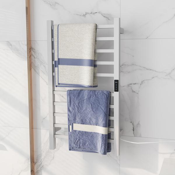 Toallero Elétrico de Parede 110W com Controlo WIFI Ecrã Tátil Temporizador 10 Barras Temperatura Ajustável Baixo Consumo IPX4 45x11x80 cm Branco