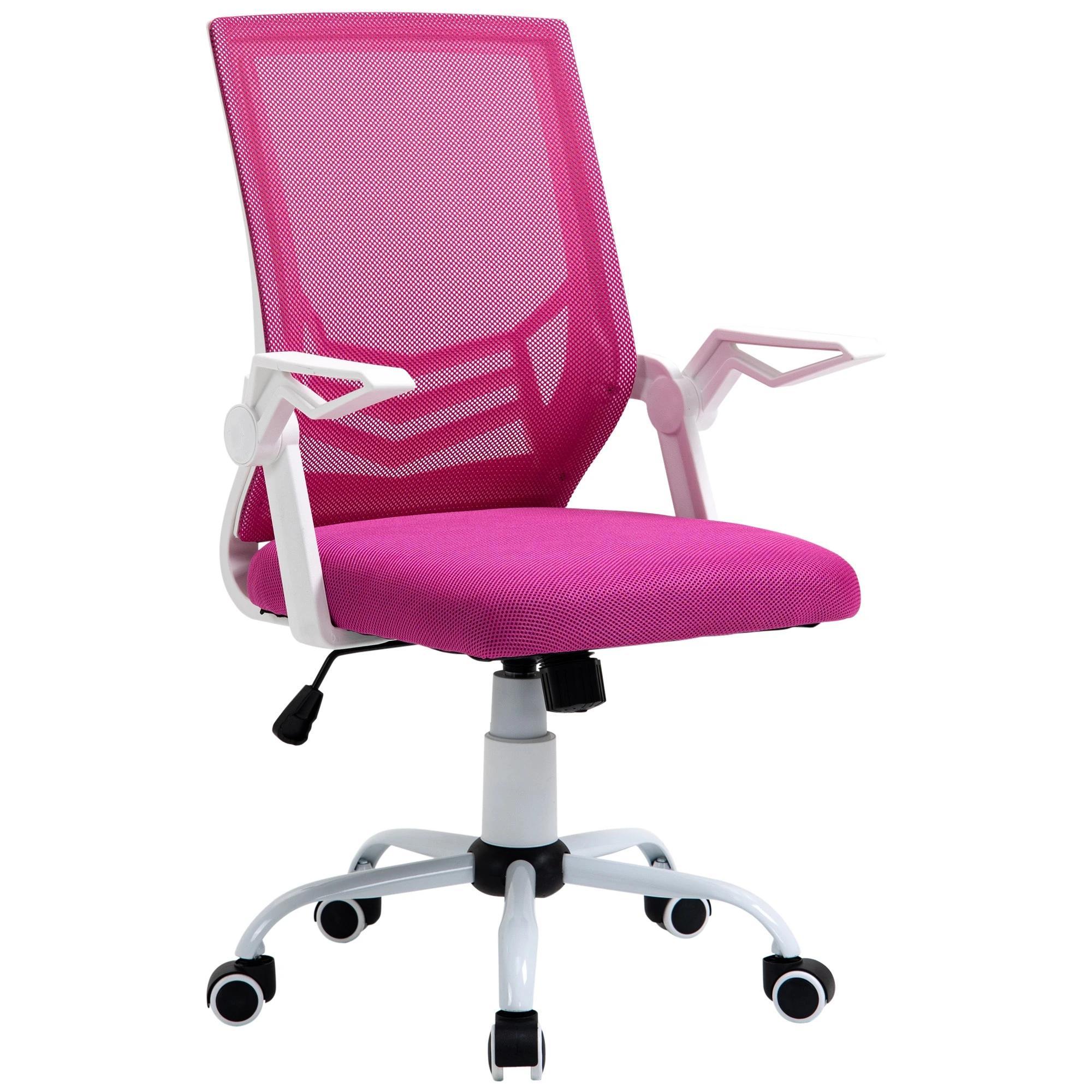 Cadeira de Escritório Ergonômica Giratória com Altura Ajustável Apoio para os Braços Dobrável Suporte Lombar e Encosto Transpirável 62,5x55x94 - 104cm Rosa