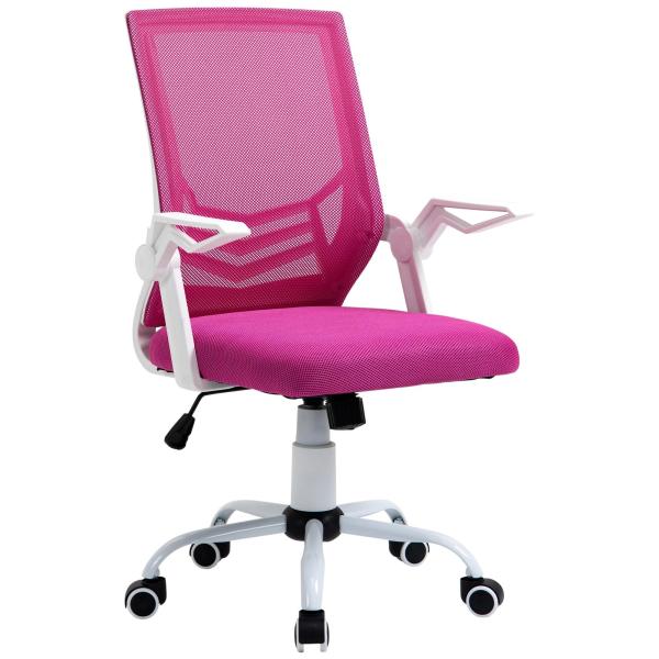 Cadeira de Escritório Ergonômica Giratória com Altura Ajustável Apoio para os Braços Dobrável Suporte Lombar e Encosto Transpirável 62,5x55x94 - 104cm Rosa