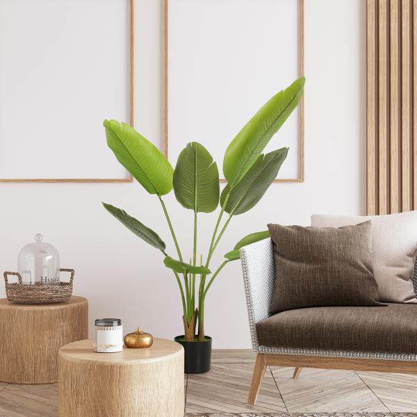 Planta Artificial Decorativa 109 cm Bananeira Artificial com Vaso e Folhas para Interior Casa Sala de Estar Escritório Verde