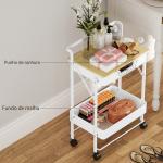Carrinho Auxiliar com Rodas de 2 Níveis Carrinho de Cozinha com 1 Gaveta e 1 Cesto Carrinho Organizador 45x29,5x68 cm Branco