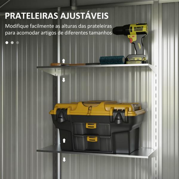 Abrigo de Jardim 2,7 m² 238x132x198,5 cm com Base Prateleiras Ajustáveis 2 Portas e 2 Janelas de Ventilação Cinza Escuro