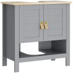 Armário compacto para sob a pia com 2 portas e prateleira interna ajustável Gabinete auxiliar para banheiro 60x30x60 cm Cinza