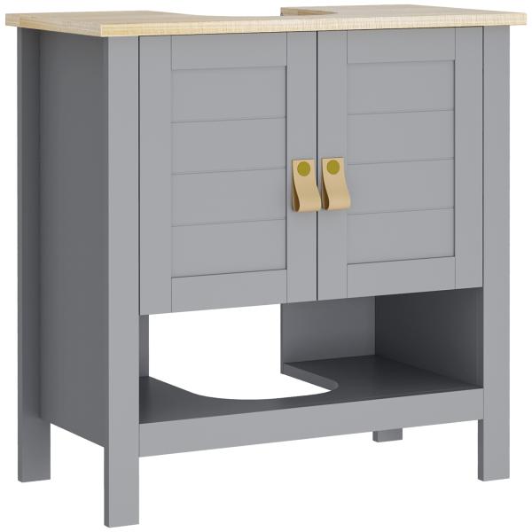 Armário compacto para sob a pia com 2 portas e prateleira interna ajustável Gabinete auxiliar para banheiro 60x30x60 cm Cinza