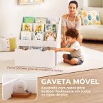 Estante de Brinquedos com 3 Compartimentos Gaveta com Rodas para Quarto Sala de Jogos 62,5x30x70 cm Branco