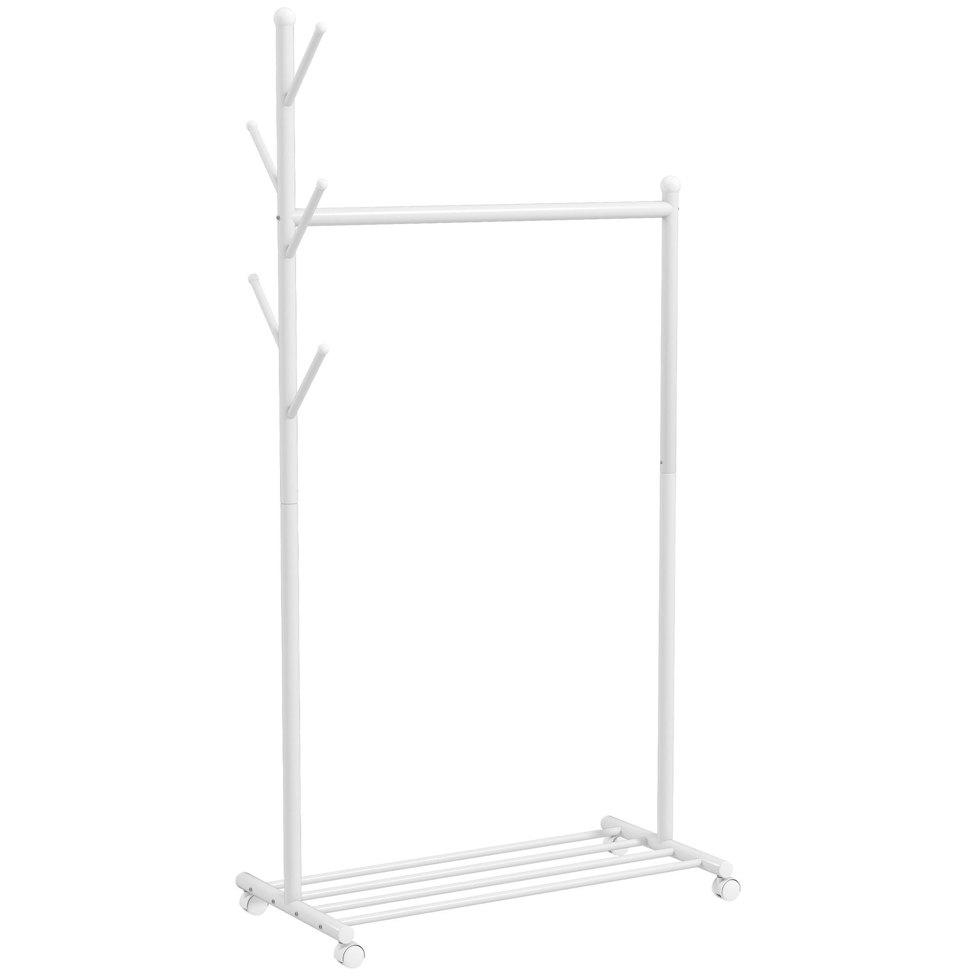 Charriot com Rodas 5 Ganchos Barra para Pendurar e Prateleira Inferior 86x43x171 cm Branco