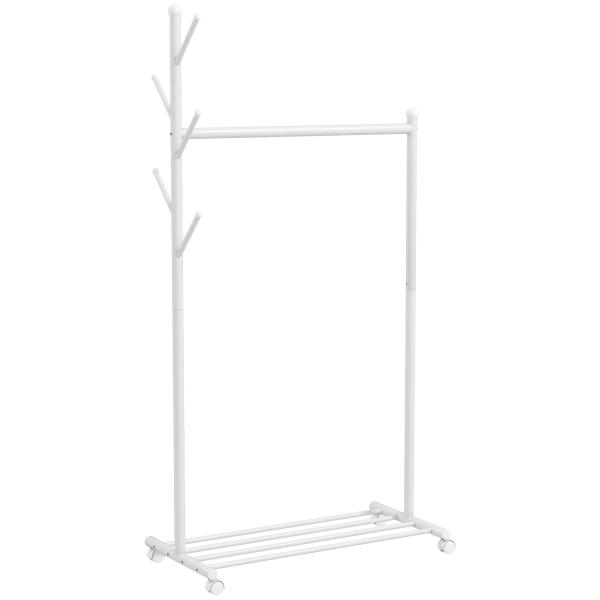 Charriot com Rodas 5 Ganchos Barra para Pendurar e Prateleira Inferior 86x43x171 cm Branco
