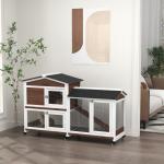 Casota para Coelhos para Exterior 157,4x53x99,5 cm Gaiola Grande com Rodas, Telhado Asfáltico, Tabuleiros Removíveis e Rampa Castanha