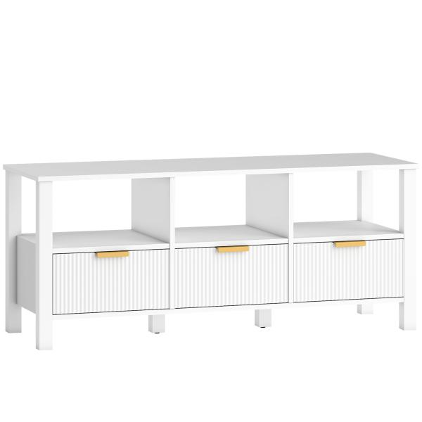 Móvel de TV Moderno com 3 Gavetas e 3 Prateleiras Abertas para Televisores de 43 - 55 Polegadas 120x39,5x50 cm Branco