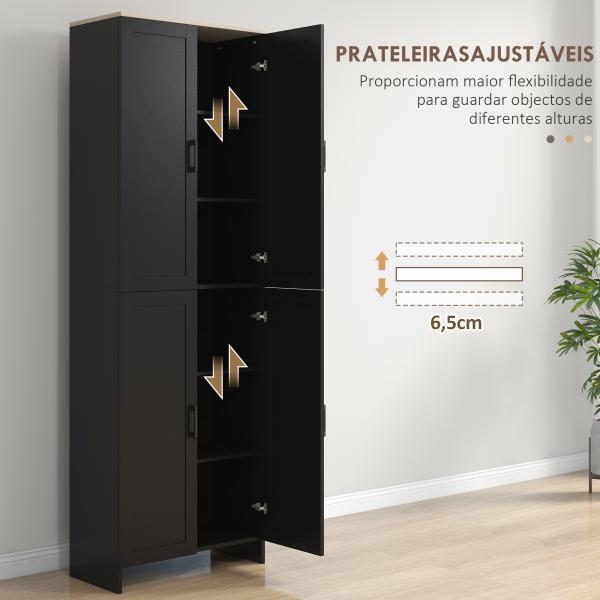 Armário de Cozinha com 4 Portas e Prateleiras Ajustáveis Anti - Tombo 60x30x170,5 cm Preto