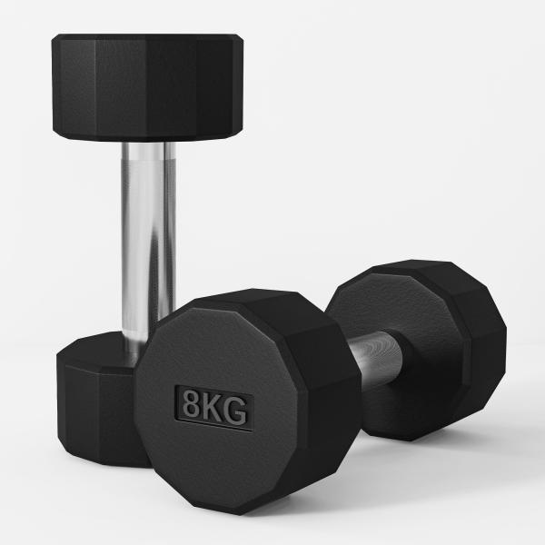 Set de 2 Halteres Dodecagonais 2 x 8 kg em Metal Revestido a Borracha para Treino em Casa e Ginásio Preto