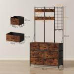 Suporte para Cabides Móvel de Arrumação com Sapateira 14 Ganchos 7 Gavetas de Tecido e Prateleira 100x30x183 cm Castanho Rústico