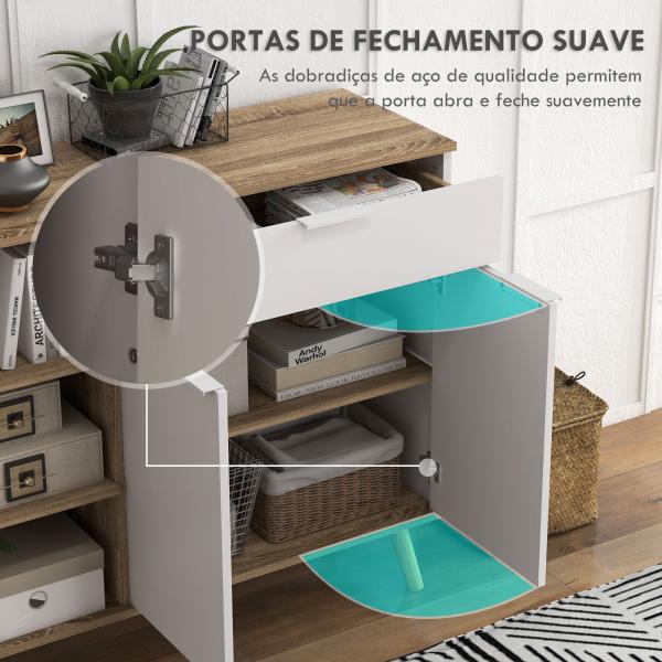 Aparador Branco para Sala de Estar com 1 Gaveta 2 Portas de Fechamento Suave e Prateleiras Ajustáveis 95x35x85 cm Madeira
