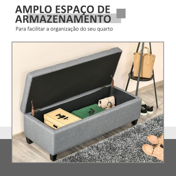 Banco de Armazenamento Acolchoado Banco Estofado em Linho Tampa com Abertura 125x49x41,5 cm Cinza
