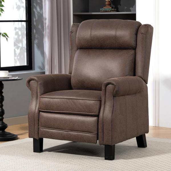 Poltrona Reclinável Manual Poltrona de Couro Sintético com Acolchoamento Espesso até 135º p84x85x104 cm Marrom