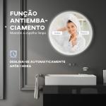 Espelho Casa de Banho Redondo com Luzes LED 70x70 cm Função Antiembaciamento 3 Luzes Função de Memória e Interruptor Tátil Prata