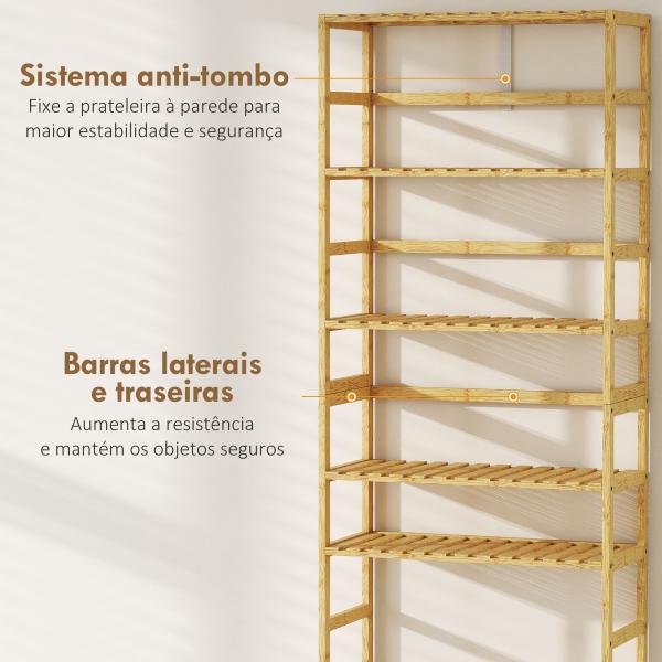 Estante de Bambu de 6 Níveis Prateleiras Ajustáveis para Espaços Pequenos Casa de Banho Cozinha 60x26x161 cm Madeira