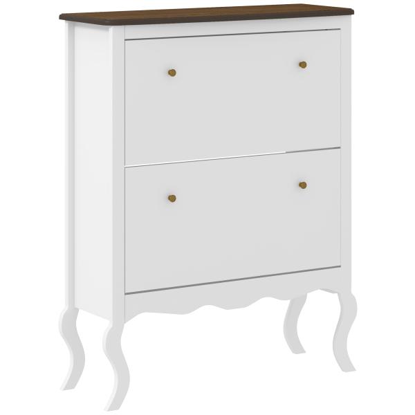 Móvel Sapateira Estilo Francês Sapateira com 2 Gavetas Prateleiras Ajustáveis para 16 Pares de Sapato 84x29x109 cm Branco