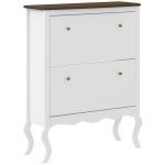 Móvel Sapateira Estilo Francês Sapateira com 2 Gavetas Prateleiras Ajustáveis para 16 Pares de Sapato 84x29x109 cm Branco
