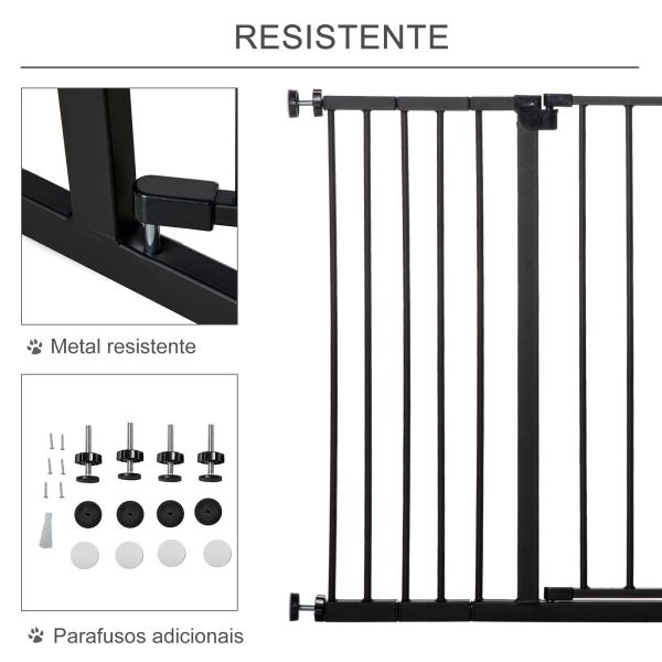 Barreira de Segurança para Animais de Estimação Extensível para Escadas e Portas Barreira de Segurança para Cães 76 - 107x76 cm Preto