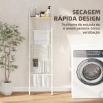 Toalheiro de Escada com Prateleira Superior e 4 Barras Suporte de Toalhas para Encostar na Parede 43x20x151 cm Branco e Carvalho