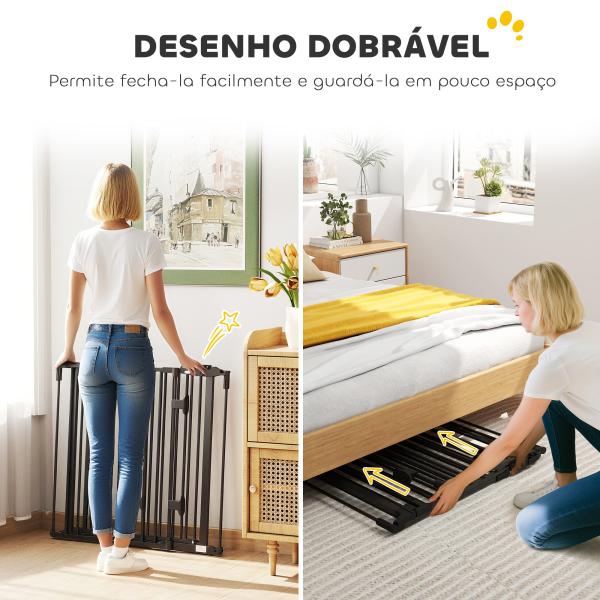Barreira de Segurança para Cães Dobrável Barreira de Proteção para Lareira 202,5 cm com Porta para Escada Corredor Preto