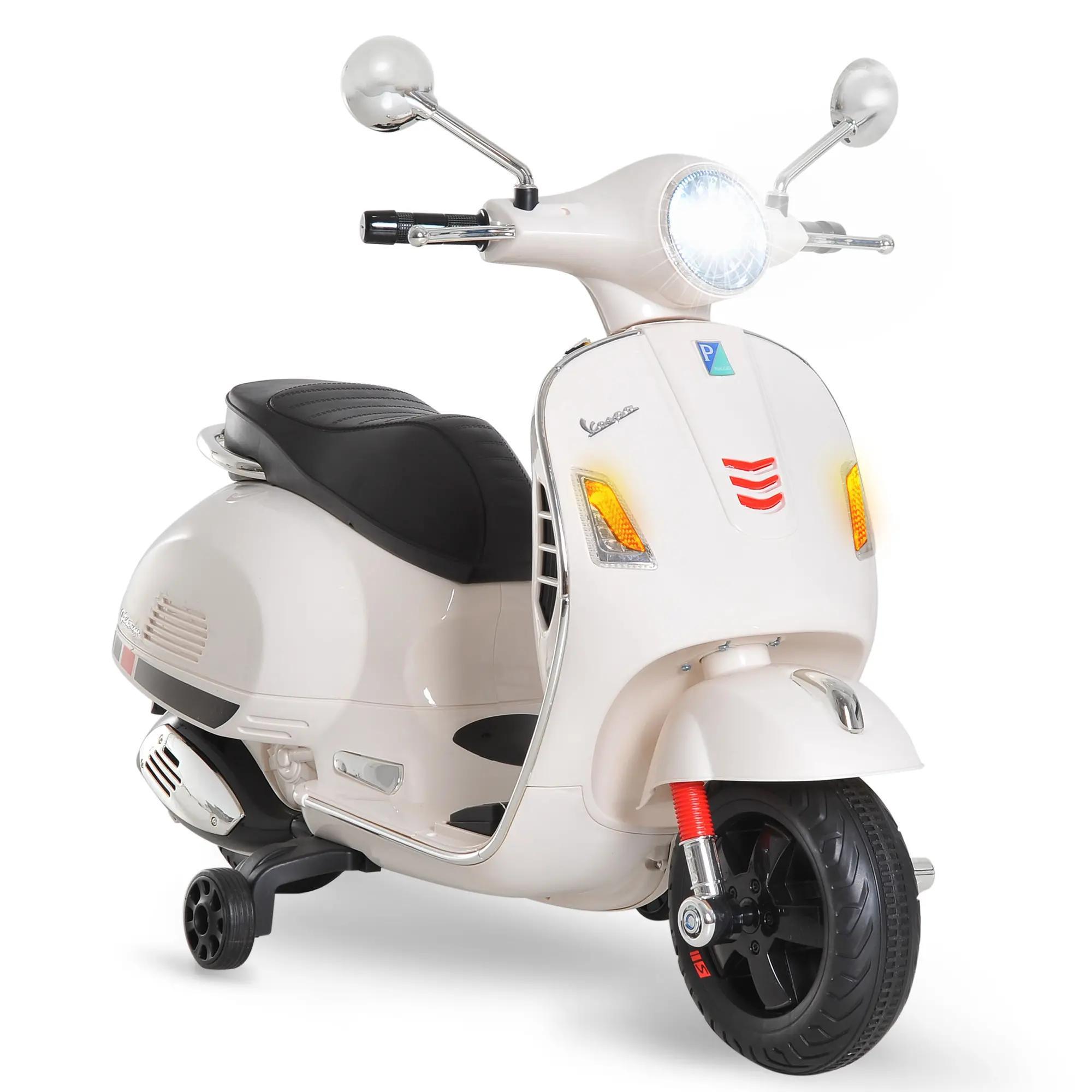 Mota Elétrica para Crianças com Licença Vespa com Música Velocidade 2 - 3 km/h e Buzina 102x50,5x75,5 cm Branco