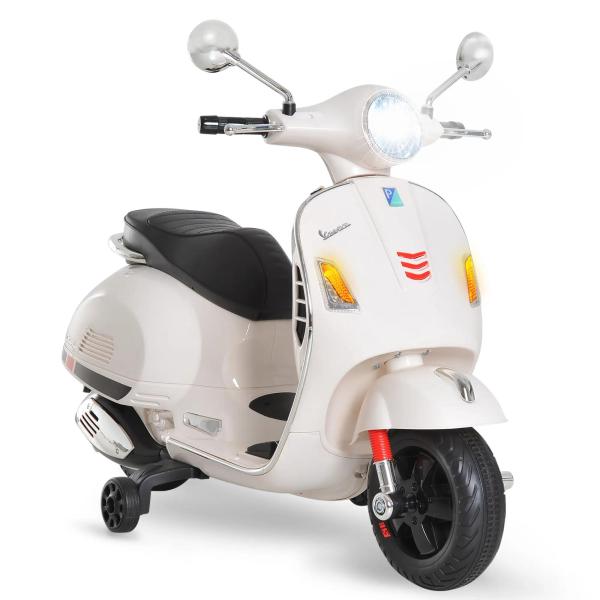 Mota Elétrica para Crianças com Licença Vespa com Música Velocidade 2 - 3 km/h e Buzina 102x50,5x75,5 cm Branco