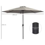Chapéu de Sol de Jardim Ø295x250 cm com Manivela Chapéu de Sol Exterior com Mecanismo de Inclinação e Mastro Desmontável de Metal para Terraço Piscina Pátio Cinza