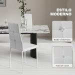 Conjunto de 6 Cadeiras de Sala de Jantar Estofadas em PU Cadeiras de Cozinha com Encosto Alto com Botões 41x50x97 cm Branco