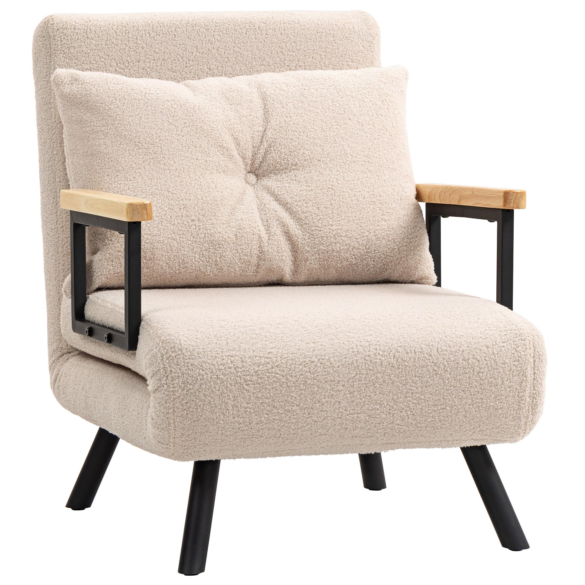 Poltrona Convertível em Cama Poltrona 3 em 1 Convertível em Cama com Encosto Ajustável em 5 Níveis 63x73x81 cm Bege