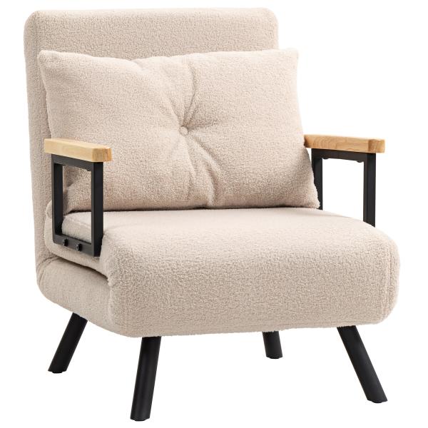 Poltrona Convertível em Cama Poltrona 3 em 1 Convertível em Cama com Encosto Ajustável em 5 Níveis 63x73x81 cm Bege