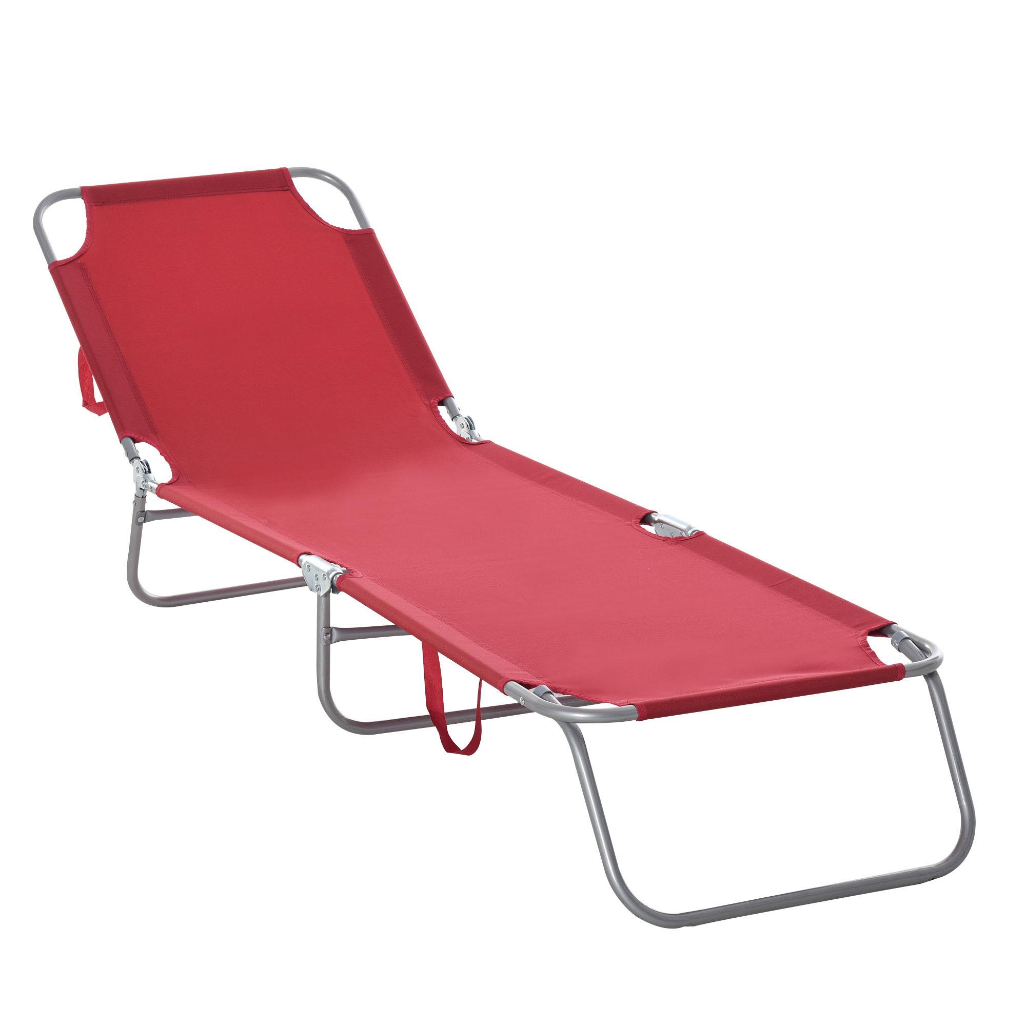 Espreguiçadeira Dobrável Espreguiçadeira de Jardim com Encosto Ajustável em 5 Posições para Terraço 187x55x24 cm Vermelho