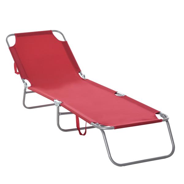 Espreguiçadeira Dobrável Espreguiçadeira de Jardim com Encosto Ajustável em 5 Posições para Terraço 187x55x24 cm Vermelho