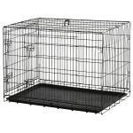 Gaiola para Cães Pequenos Gaiola para Animal de Estimação Dobrável com 2 Portas Alça de Transporte Bandeja Removível Aço 106x71x76cm Preto