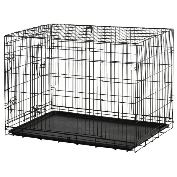 Gaiola para Cães Pequenos Gaiola para Animal de Estimação Dobrável com 2 Portas Alça de Transporte Bandeja Removível Aço 106x71x76cm Preto