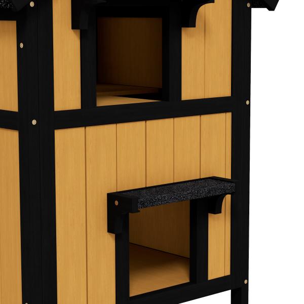 Casa para Gatos de Madeira com Suporte para Flores de 2 Níveis e Teto Asfáltico 96x65x85,5 cm Madeira e Preto